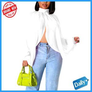 Sheer Chiffon Batwing Sleeve Blouse Open Back Self Tie Casual Summer Top